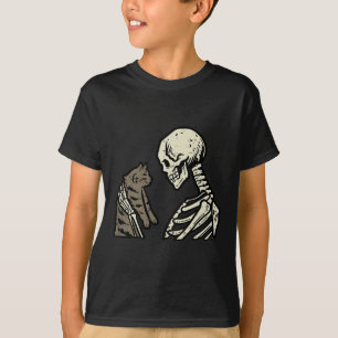 Skelet Holding Cat Fun Halloween Skull Mannen Vrou T-shirt