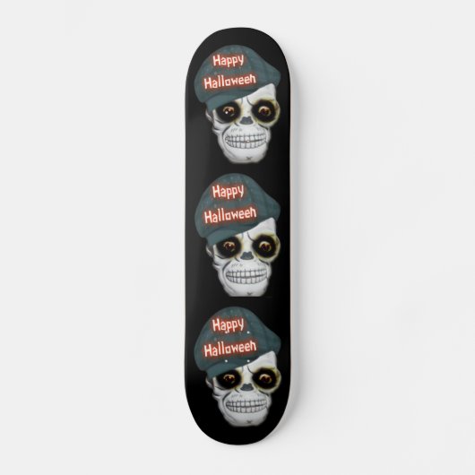 Skelet Hoofd Skateboard Gelukkig Halloween (Voorkant)