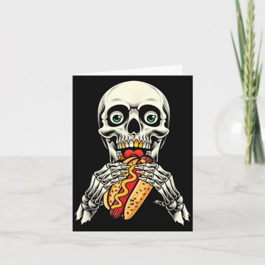 Skelet Hotdog Halloween Kaart (Voorkant)