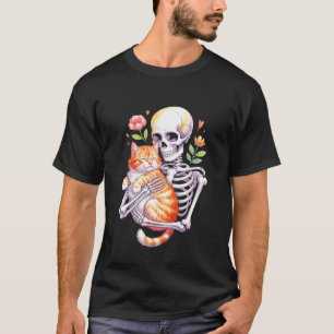 Skelet houdt kat bloemen vast t-shirt