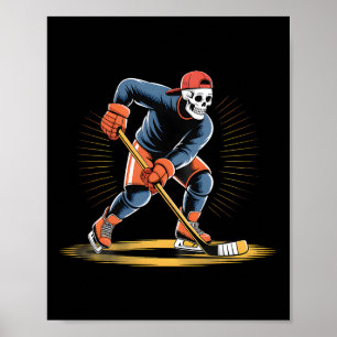 Skelet IJshockeyspeler Grappige Schaatsontwerp Poster
