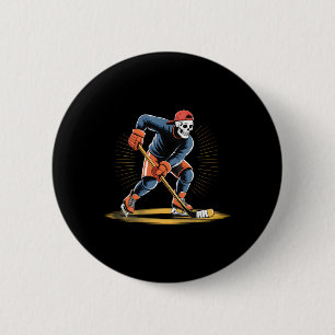 Skelet IJshockeyspeler Grappige Schaatsontwerp  Ronde Button 5,7 Cm