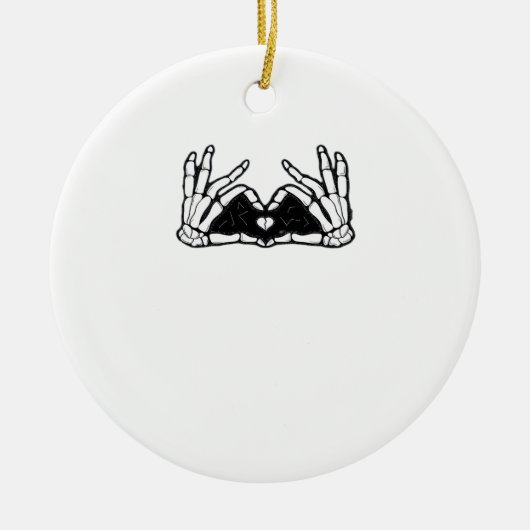 Skelet in de handen van een hart keramisch ornament (Voorkant)