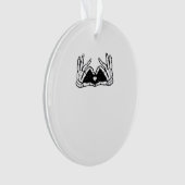 Skelet in de handen van een hart ornament (voorkant)