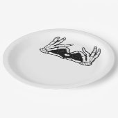 Skelet in de handen van een hart papieren bordje (Gekanteld)