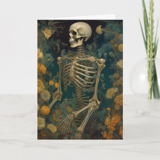 Skelet in een gele bloementuin Alle gelegenheden Kaart (Voorkant)