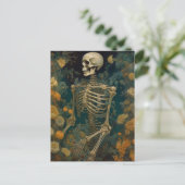 Skelet in een gele bloementuin briefkaart (Staand voorkant)