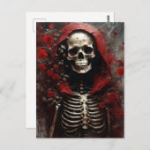 Skelet in een Rode Kaap met Bloemen Briefkaart (Voorkant / Achterkant)