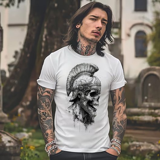 Skelet in een Romeinse helm T-shirt