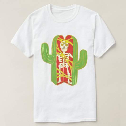 Skelet in een Saguaro Cactus Design T-shirt (Design voorkant)