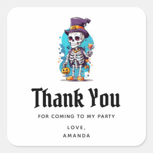 Skelet in een Top Hoed Halloween Party Dank je Vierkante Sticker