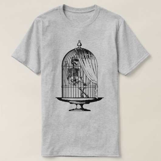 Skelet in een vogelkooi t-shirt (Design voorkant)