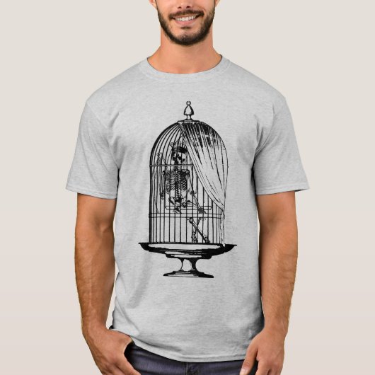 Skelet in een vogelkooi t-shirt (Voorkant)