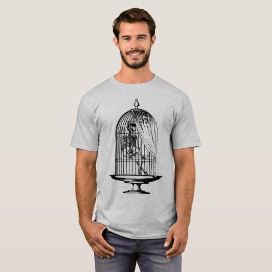 Skelet in een vogelkooi t-shirt (Voorkant volledig)