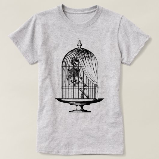 Skelet in een vogelkooi t-shirt (Design voorkant)