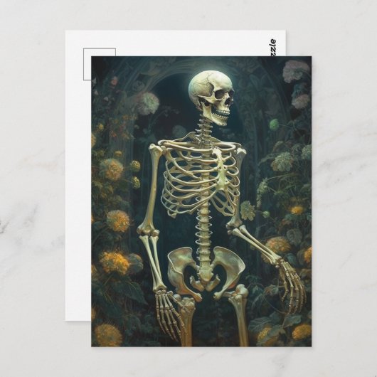 Skelet in een Yellow Flower Night Garden Briefkaart (Voorkant / Achterkant)