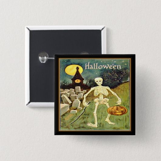 Skelet in Graveyard  Halloween Button (Voorkant /achterkant)