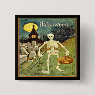 Skelet in Graveyard  Halloween Button