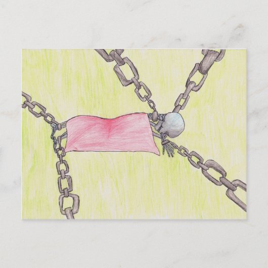 skelet in kettingen briefkaart (Voorkant)