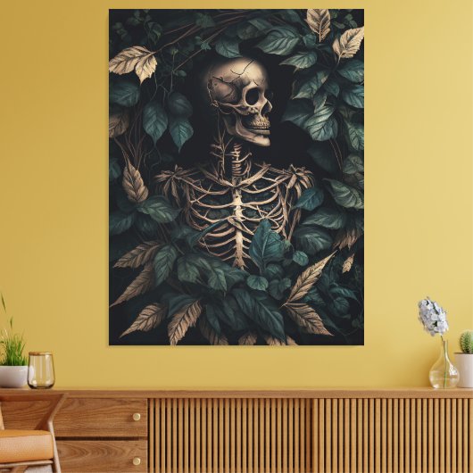Skelet in Planten Canvas Afdruk (Insitu (Woonkamer))