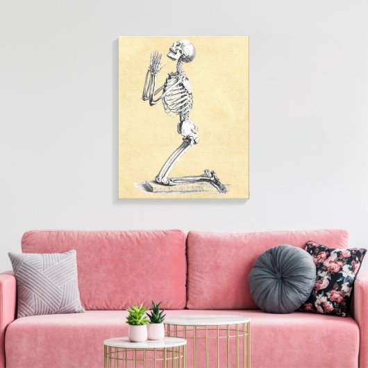 Skelet in Prayer Canvas Afdruk (Insitu (Woonkamer))
