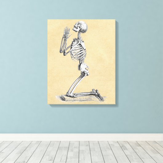 Skelet in Prayer Canvas Afdruk (Insitu (Houten vloer))
