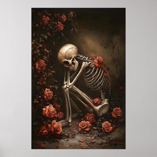 Skelet in rozenprint, gotische Halloween Poster (Voorkant)