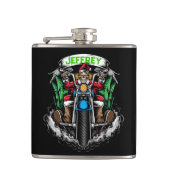 Skelet in Santa Suit Riding motor Heupfles (Voorkant)