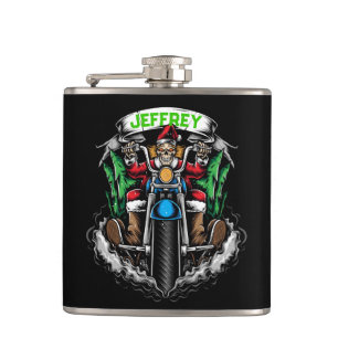 Skelet in Santa Suit Riding motor Heupfles