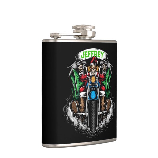 Skelet in Santa Suit Riding motor Heupfles (Rechts)