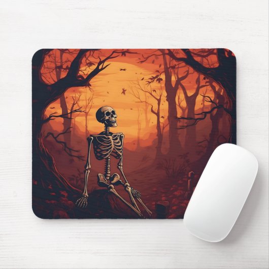 Skelet in Spooky Forest Halloween Tree Muismat (Met muis)