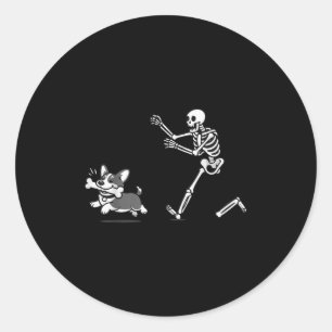 Skelet Jachtende Corgi Halloween Sfeer Corgi Hond Ronde Sticker