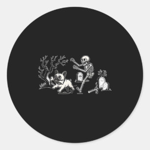 Skelet jachtende Franse Bulldog Halloween hond Moe Ronde Sticker