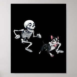 Skelet Jachthond Boston Terrier Halloween Huisdier Poster