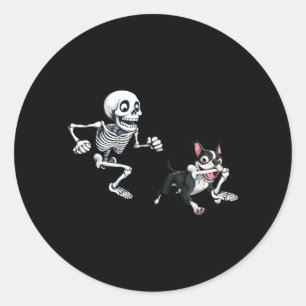 Skelet Jachthond Boston Terrier Halloween Huisdier Ronde Sticker