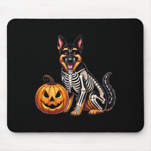 Skelet Jack O Lantern Duitse Herdershond Grappige Muismat (Voorkant)