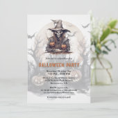 Skelet Jack-O-Lanterns Bats Moon Halloween Party Kaart (Staand voorkant)