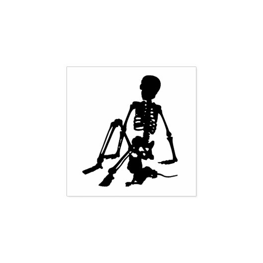 skelet Jongen en zijn huisdier kat silhouet kunst Rubberstempel (Afrduk)