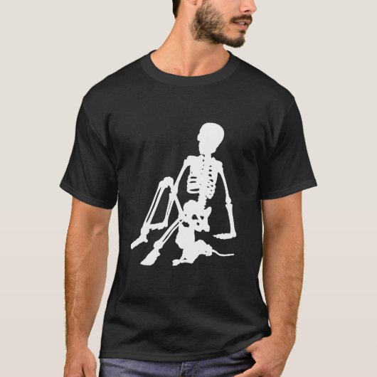 skelet Jongen en zijn huisdier kat silhouet kunst T-shirt (Voorkant)