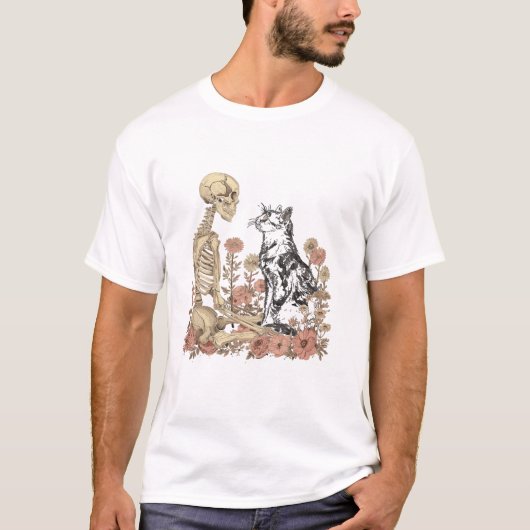 Skelet Kat Bloem Schattig Kitten T-shirt (Voorkant)