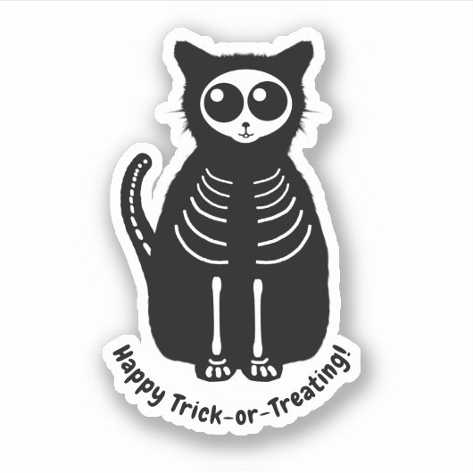Skelet Kat Halloween Sticker (Voorkant)
