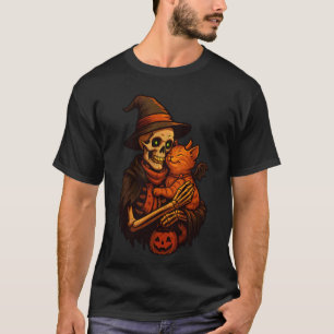 Skelet Kat Pompoen Halloween Grappig Schattig Mann T-shirt