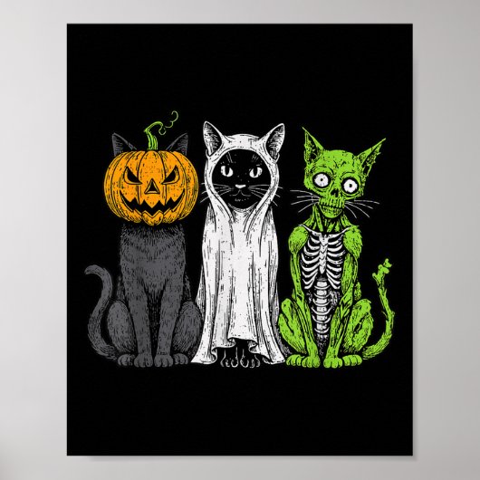 Skelet Kat Pompoen Spook Halloween Kitty Miauw Gi Poster (Voorkant)