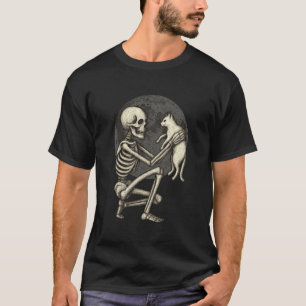 Skelet Kat Schedel Kitty Lief Goth Halloween Manne T-shirt
