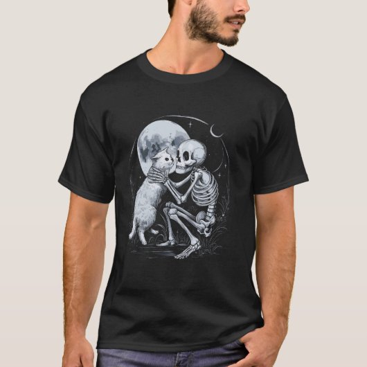 Skelet Kat Schedel Kitty Schattig Goth Halloween K T-shirt (Voorkant)