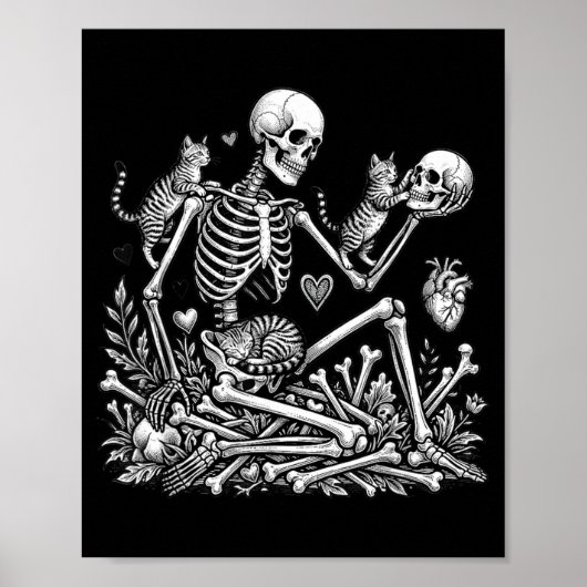 Skelet Kat Schedel Kitty Schattig Halloween Mannen Poster (Voorkant)