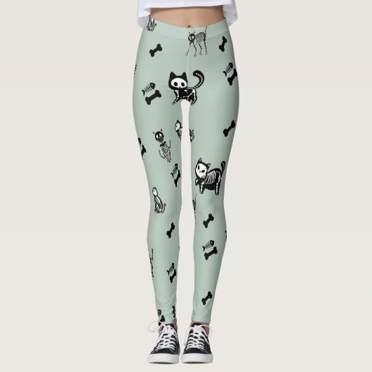 Skelet Kat Vis Skelet Bot Leggings (Voorkant)