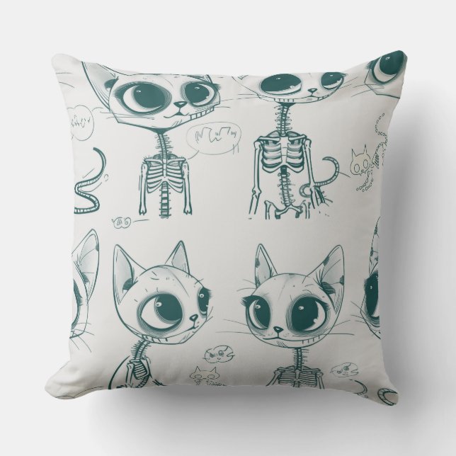 Skelet Kat Vis Skelet Bot Leggings Kussen (Voorkant)