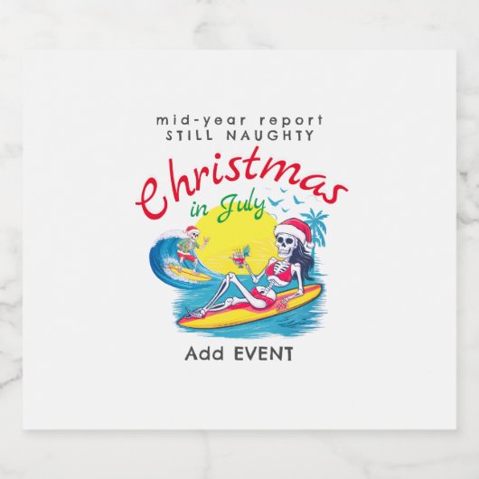 Skelet Kerst in juli Beach Surf Ondeugend Bier Etiket (Enkel label)