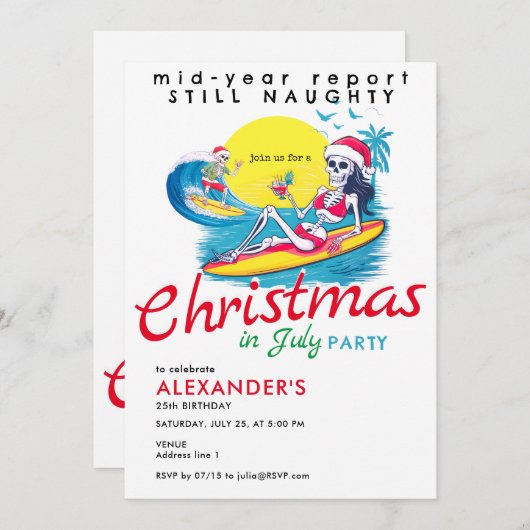 Skelet Kerst in juli Beach Surf Ondeugend Kaart (Voorkant / Achterkant)